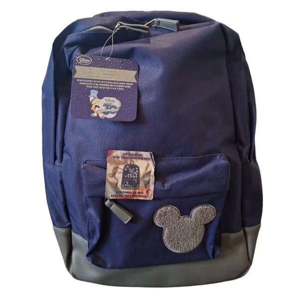 Disney 30th Anniversary Backpack Navy Blue Mickey Mouse Embroidery Front Pocket New Mickey & Friends D Bag Backpack and Matching Pouch  main image 4